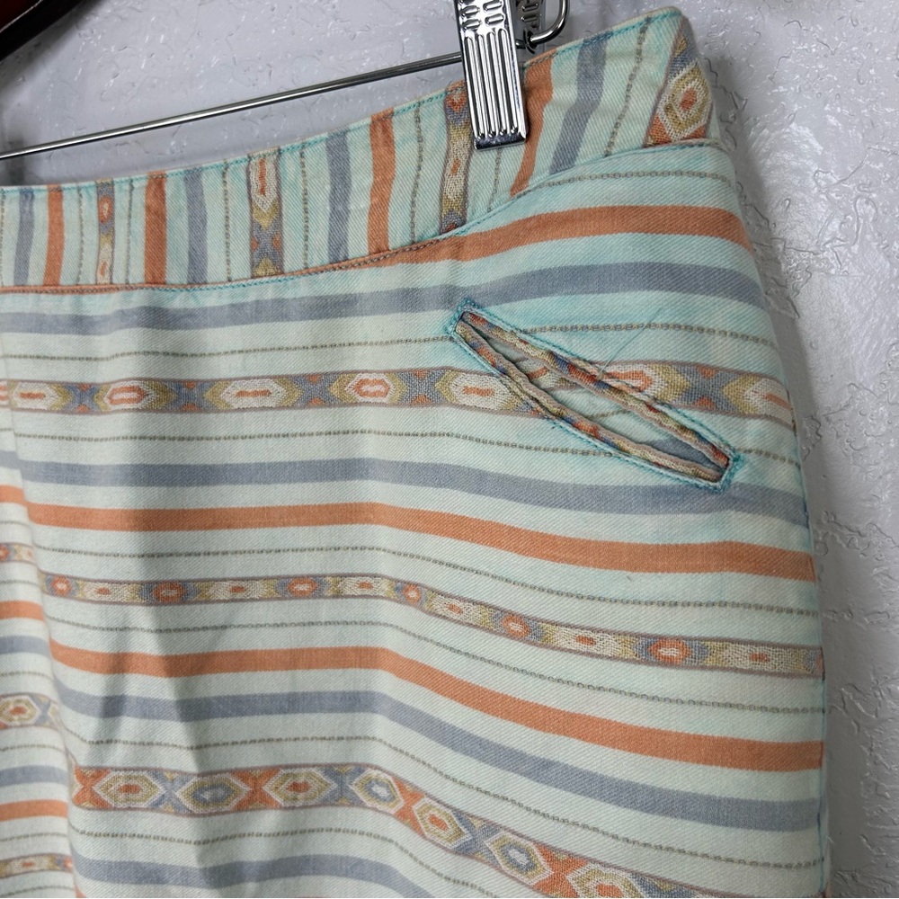 Ryan Michael Skirt Southwestern Blue Red Cotton Raw Hem Aztec Print Women's 4 - Picture 2 of 7